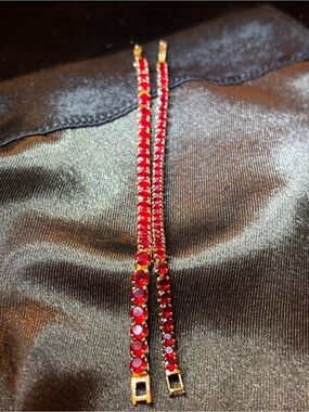 2 Yellow Gold Red Tennis CZ Bracelet 8 in.